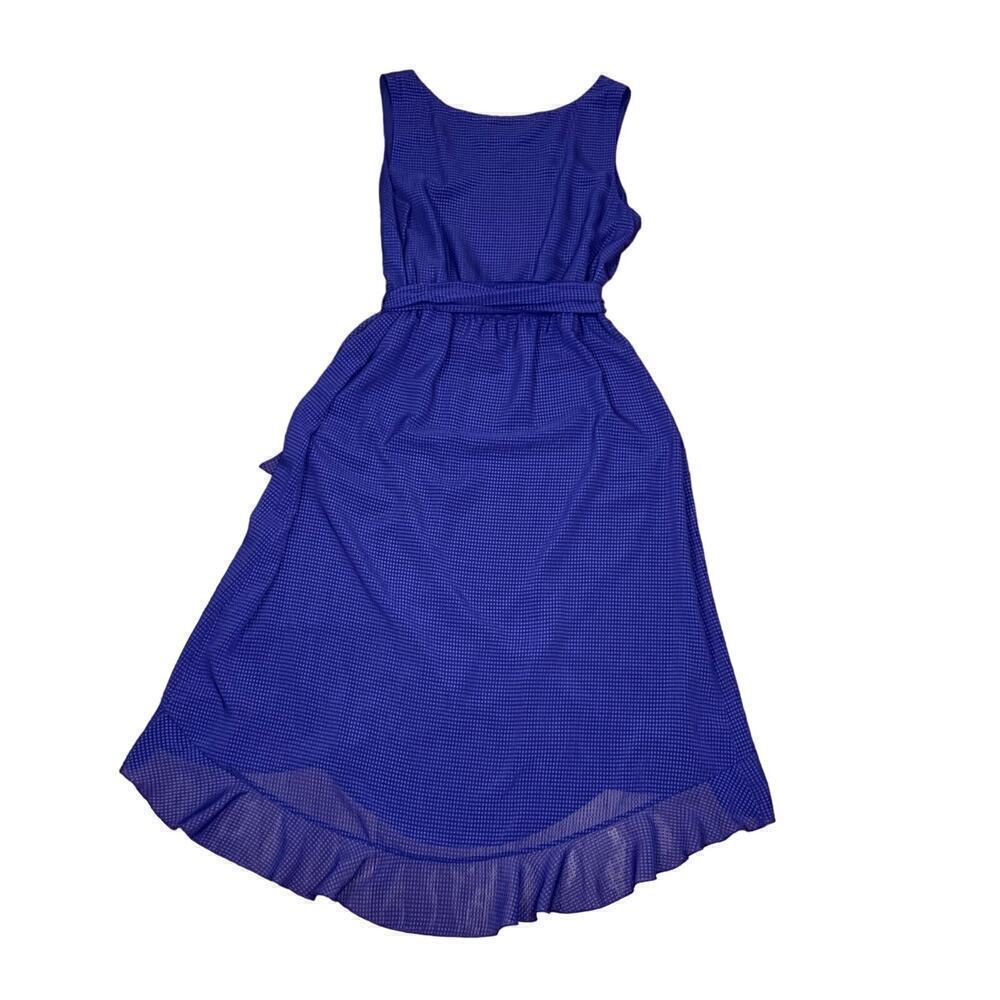 Badgley Mischka Blue Black Gingham Midi Wrap Dress Size 14 Ruffles Romantic - Picture 4 of 9
